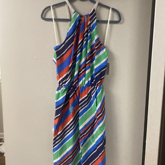 LILLY PULITZER KENNET OVERBOARD STRIPE BRAIDED CHAIN HALTER DRESS 100% SILK - Picture 10 of 14